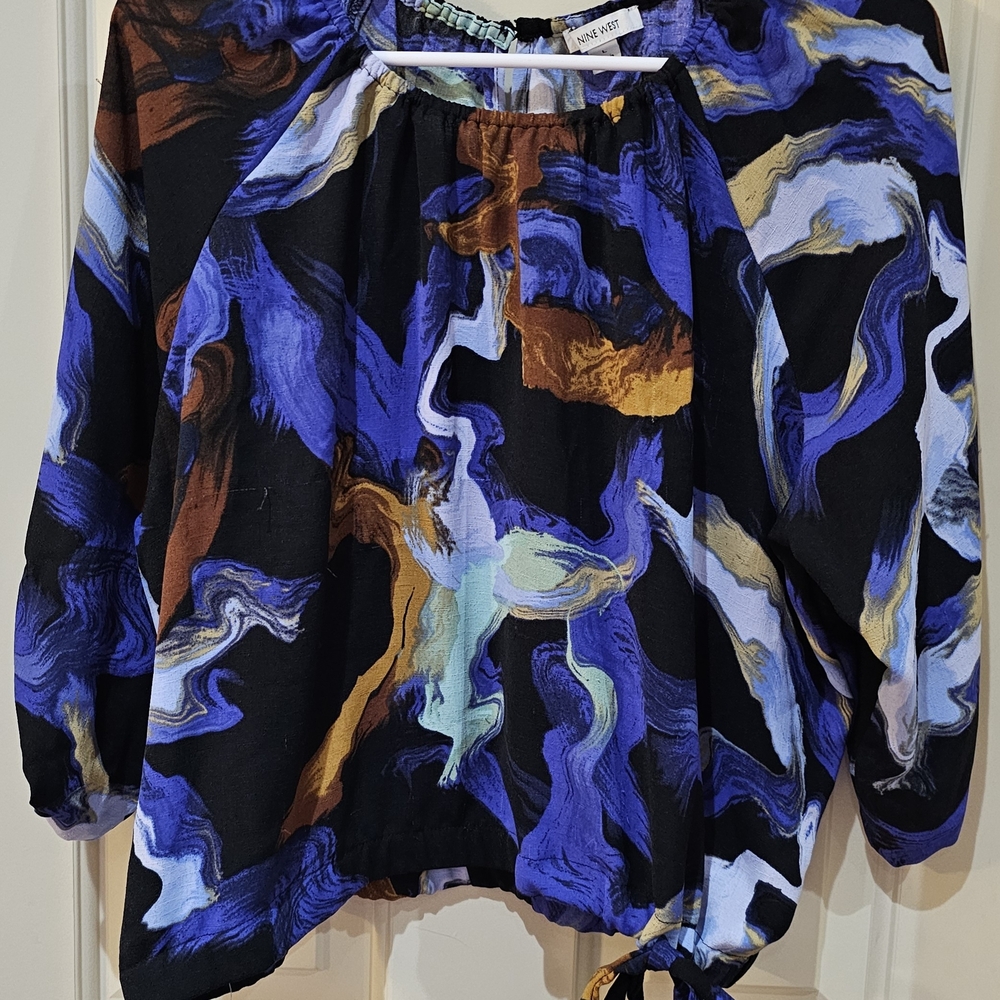 Women's Abstract Blue and Brown Top